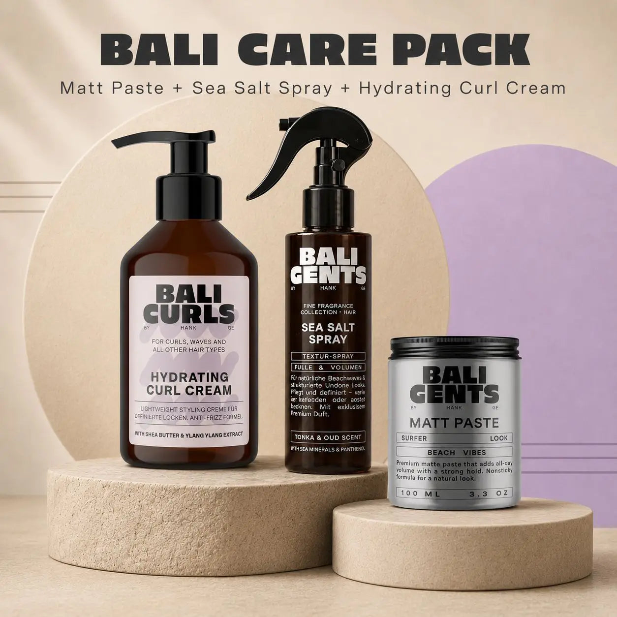 BALI CARE PACK – Matt Paste + Sea Salt Spray + Hydrating Curl Cream